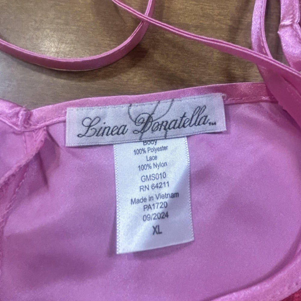 Linea Donatella Nightgown Womens XL Pink Satin Lace Chemise Slip Lingerie NWT - Picture 6 of 7